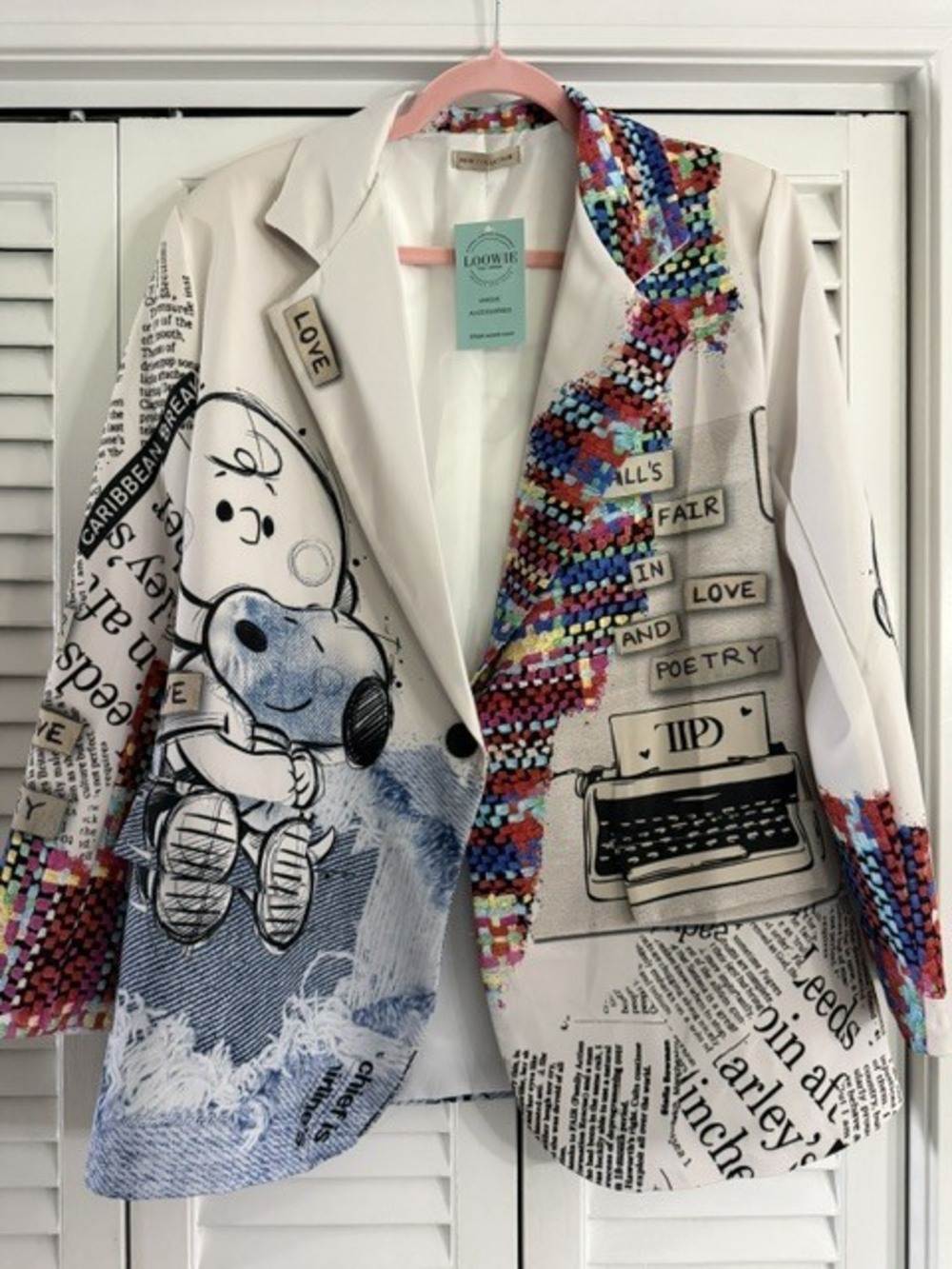 L997 | Loowie Charlie Brown & Snoopy Love & Poetry Blazer | White | One Size S-L
